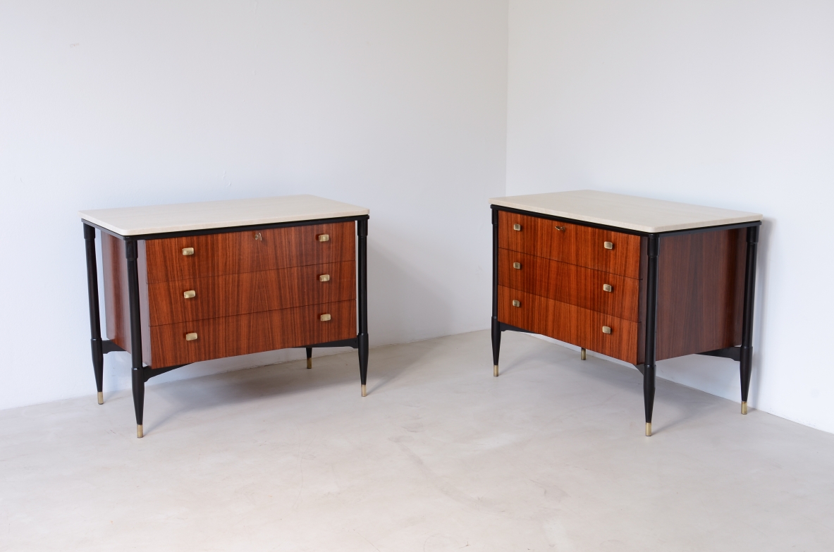 mobili in noce con piano in travertino, Manifattura italiana 1955ca.