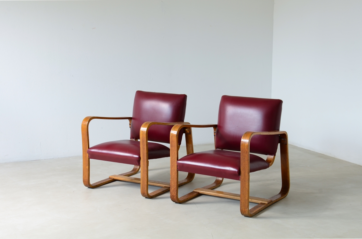 Giuseppe Pagano (1896-1945)  Pair of Rationalist armchairs designed in 1938 for the interiors of Bocconi