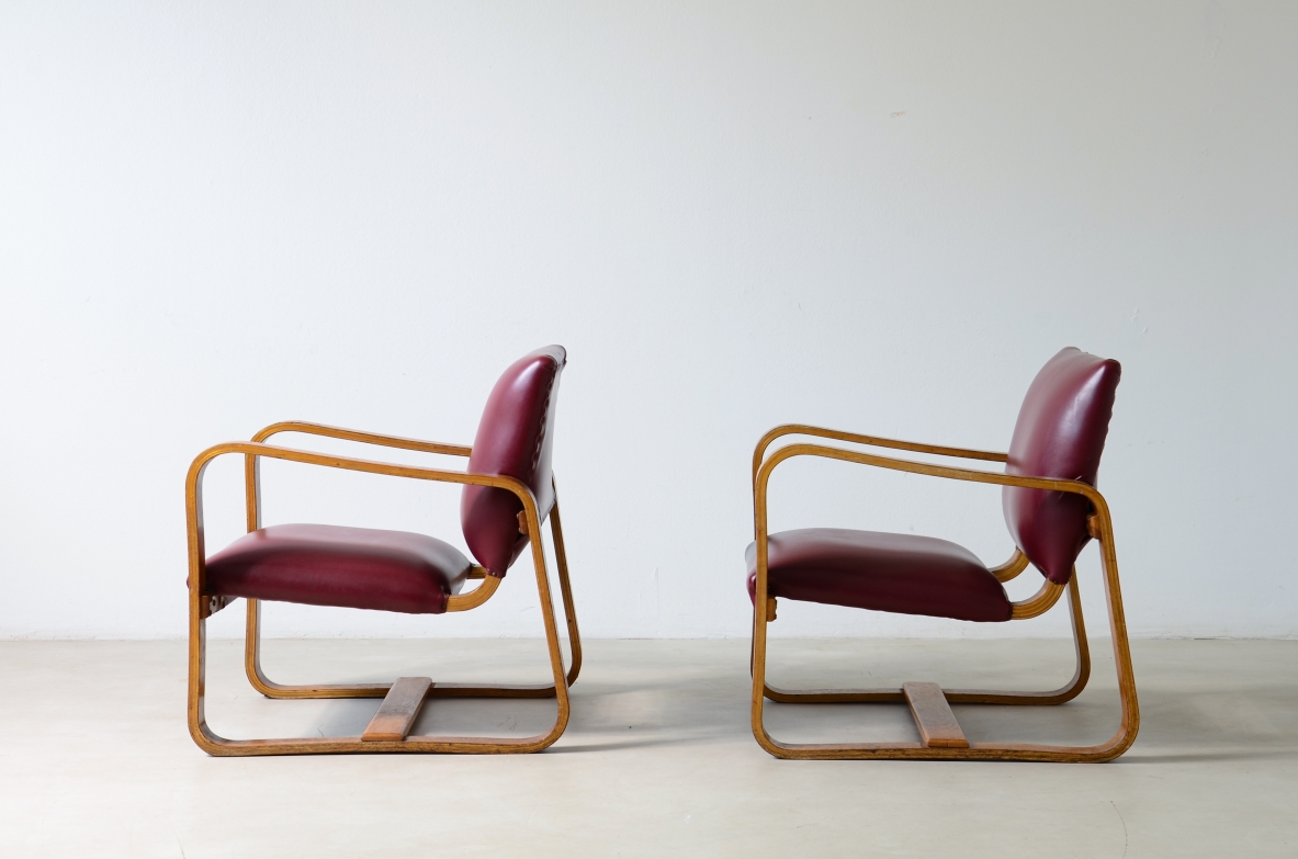 Giuseppe Pagano (1896-1945)  Pair of Rationalist armchairs designed in 1938 for the interiors of Bocconi