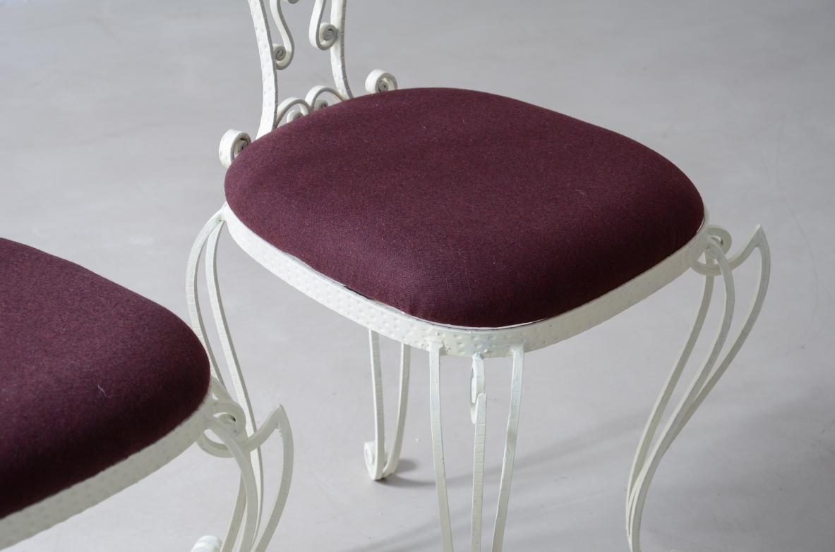 Pierluigi Colli 1950's Two wrought iron chairs with high backs decorated with curls