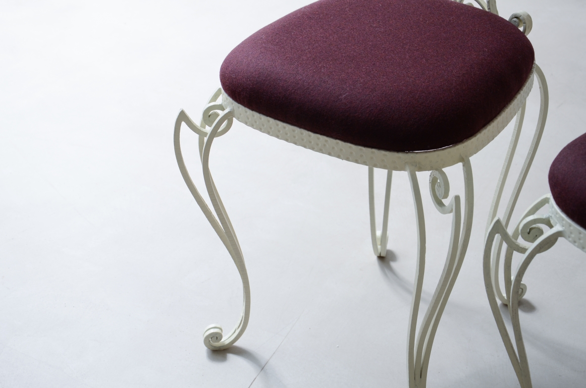 Pierluigi Colli 1950's Two wrought iron chairs with high backs decorated with curls