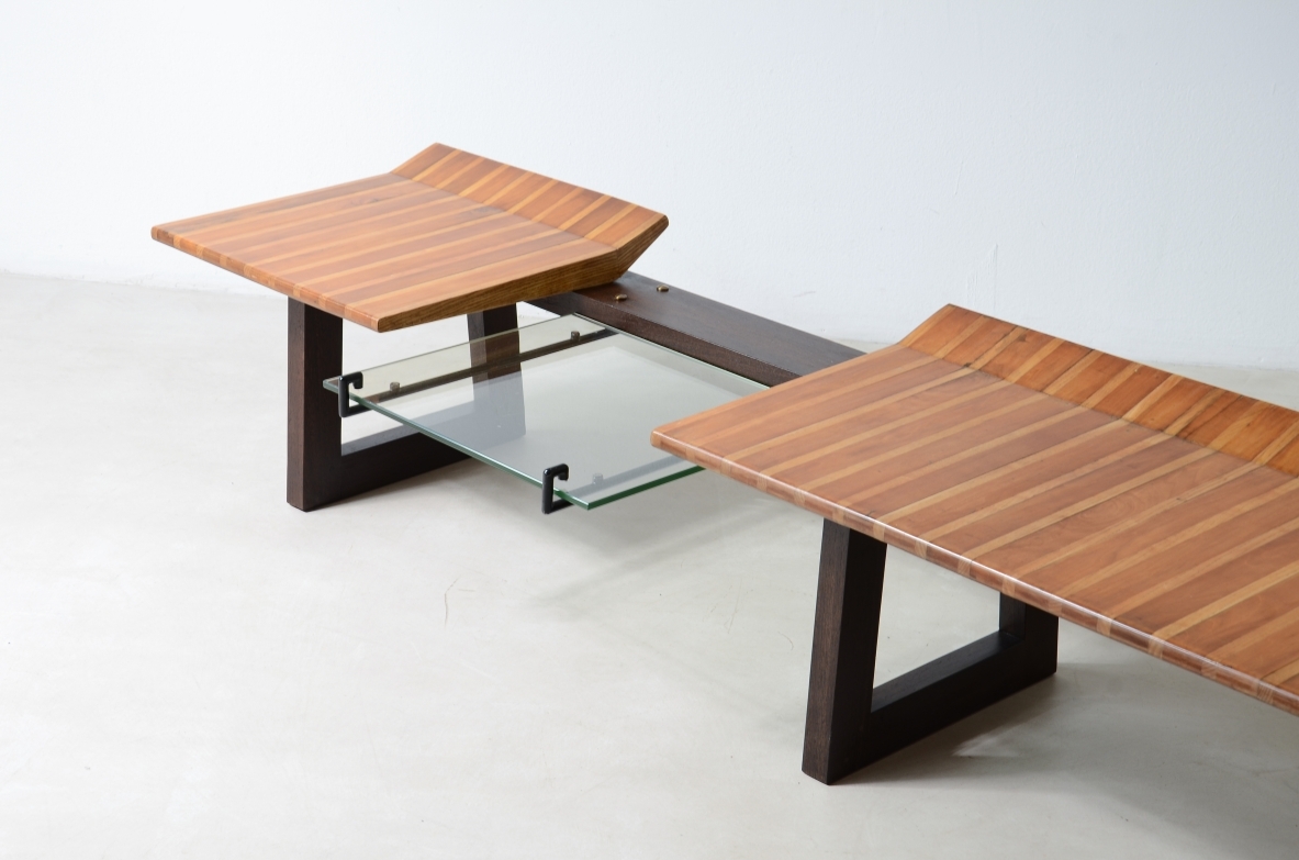 Martin Eisler Large bench with polychrome wood seat