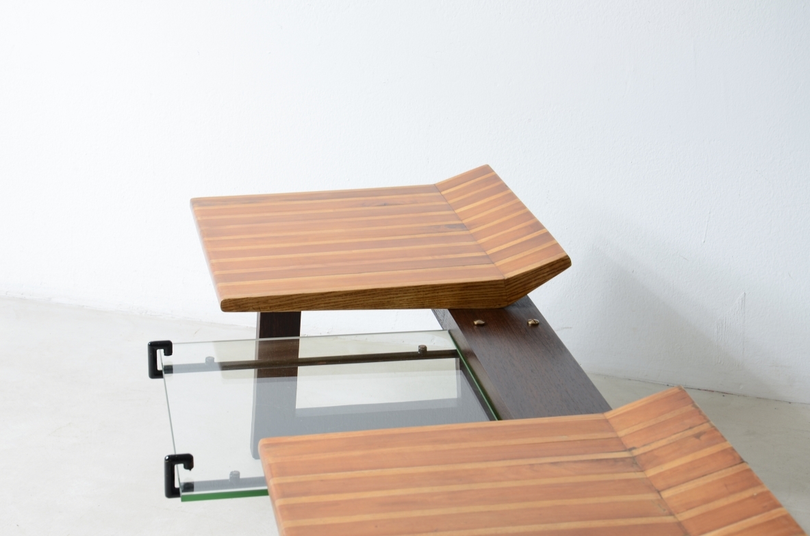 Martin Eisler Large bench with polychrome wood seat