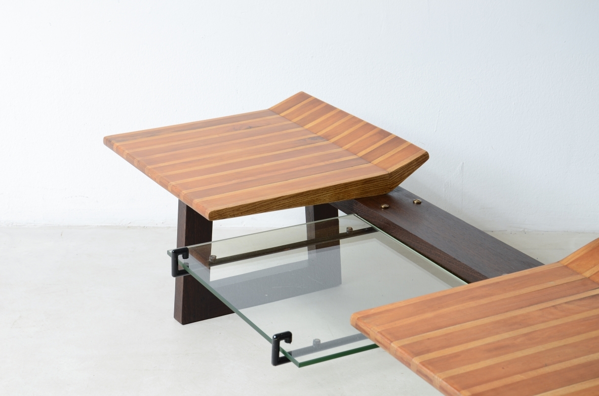 Martin Eisler Large bench with polychrome wood seat