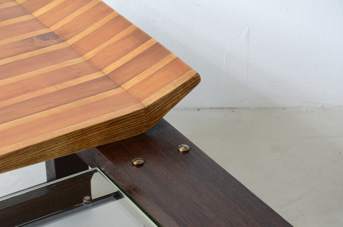 Martin Eisler Large bench with polychrome wood seat