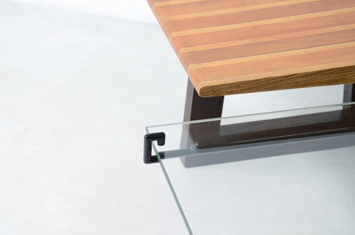 Martin Eisler Large bench with polychrome wood seat