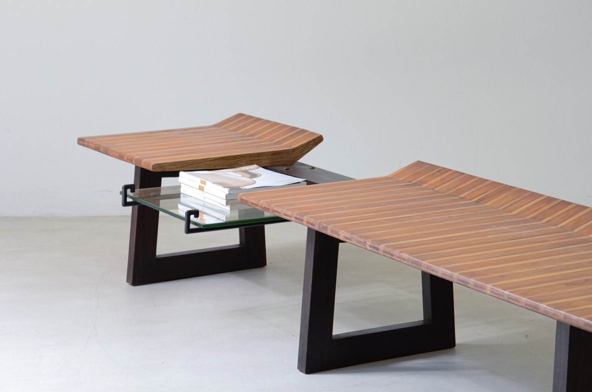 Martin Eisler Large bench with polychrome wood seat
