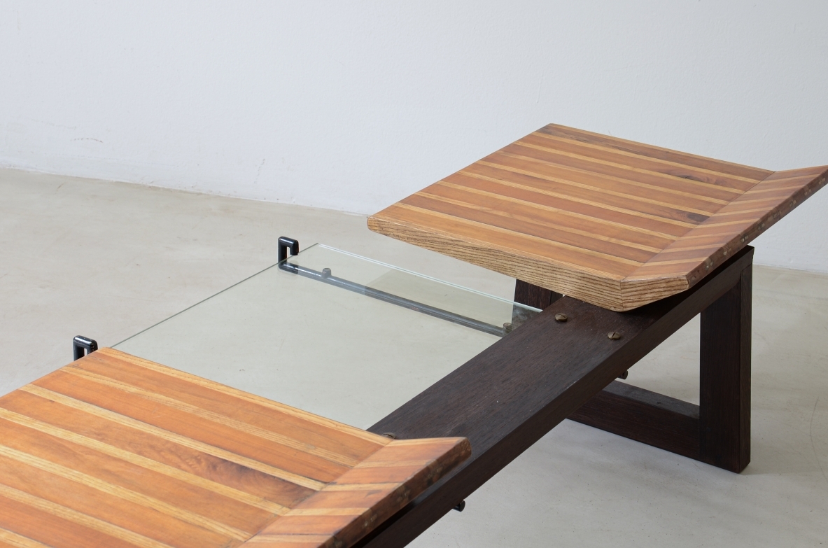 Martin Eisler Large bench with polychrome wood seat