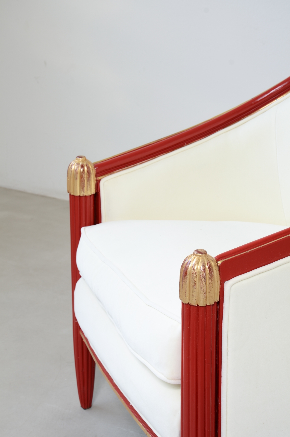 pair of lacquered and gilded wood tub chairs France, circa 1930.