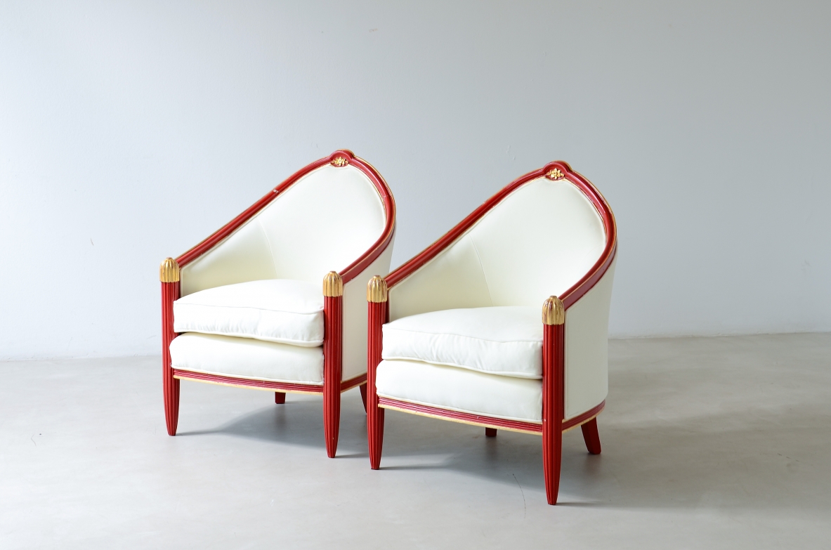 pair of lacquered and gilded wood tub chairs France, circa 1930.