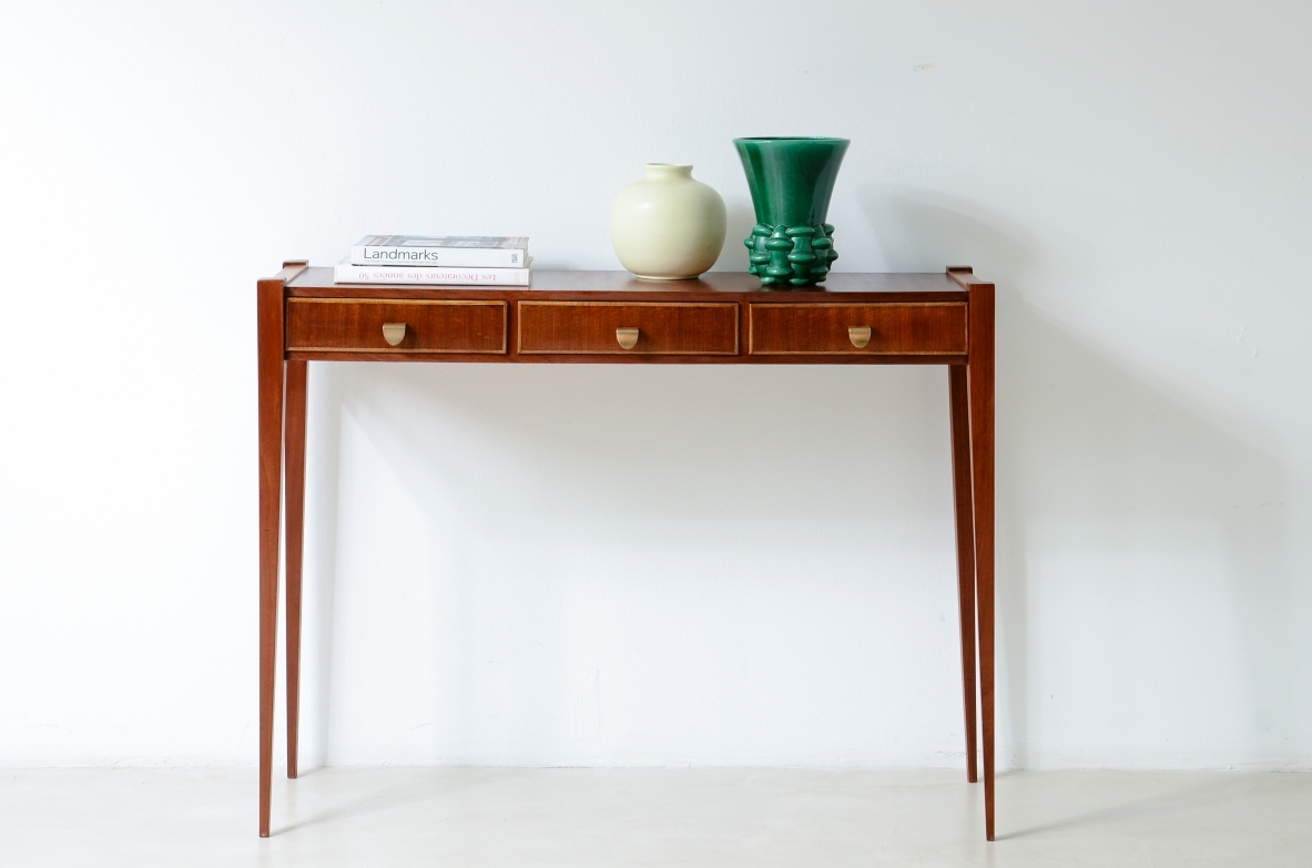 Elegant console table with three drawers on the front. talian manufacture, ca. 1955.