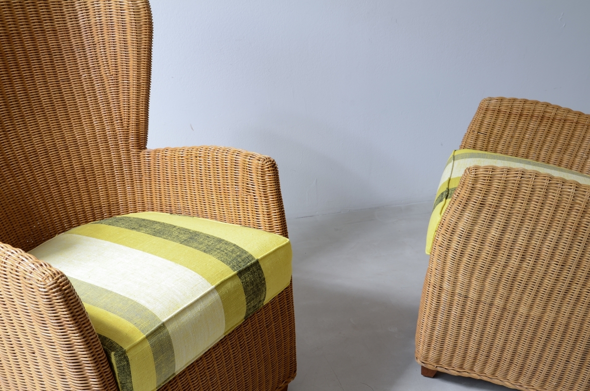 Two large woven rattan armchairs. Italian manufacture, circa 1960.