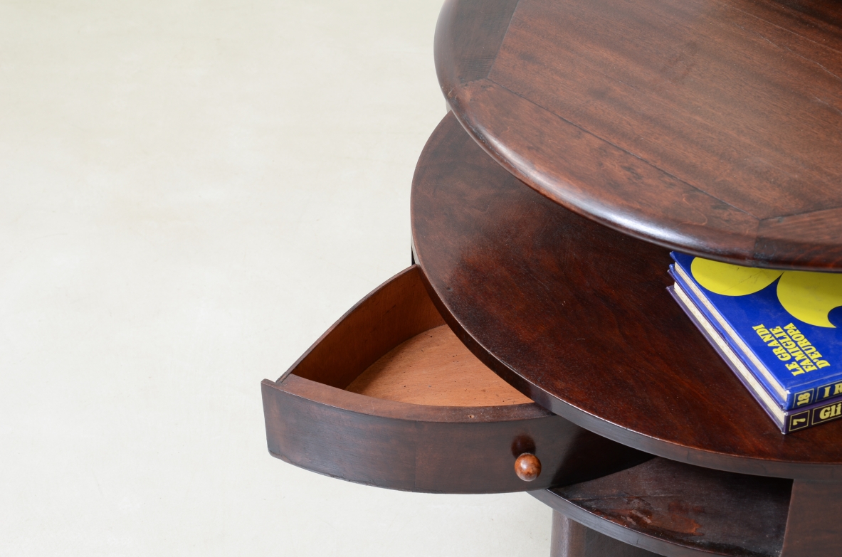 Coffee table with a cross-shaped base, and four beautiful fan-shaped drawers, Italy 1930