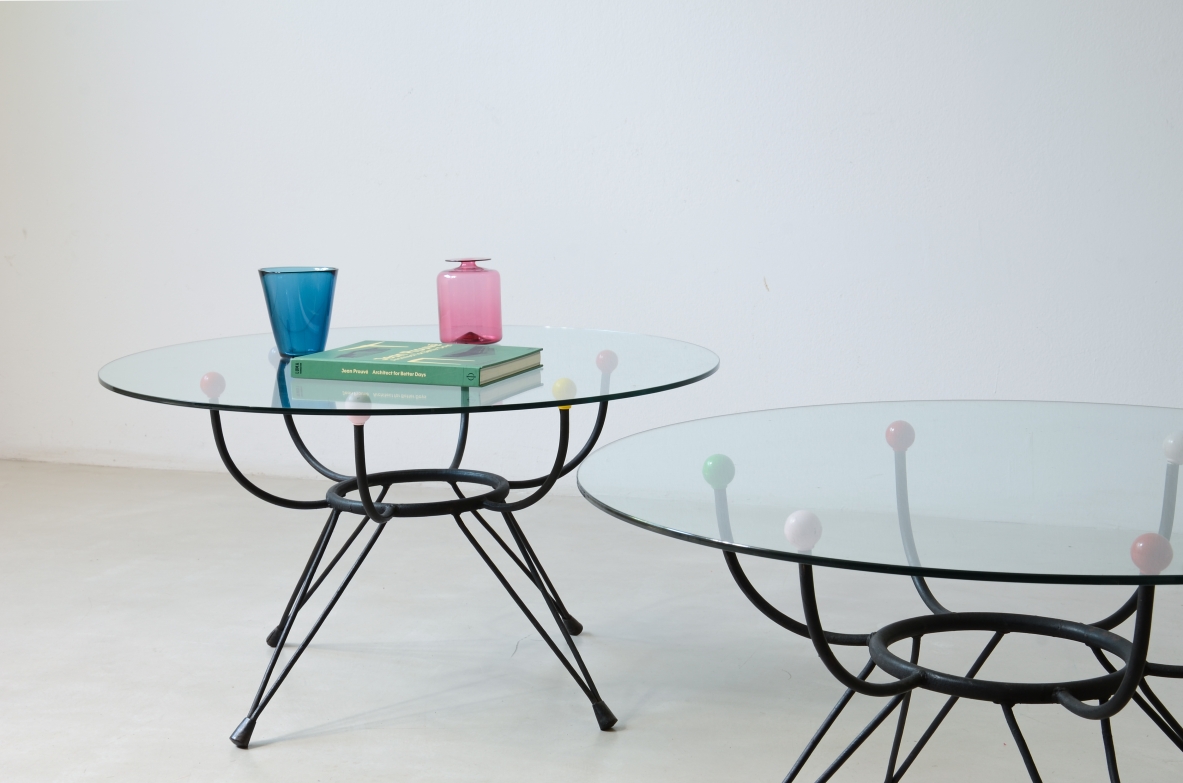 George Nelson Coppia di grandi tavolini con struttura in ferro Herman Miller, Usa, 1950ca.