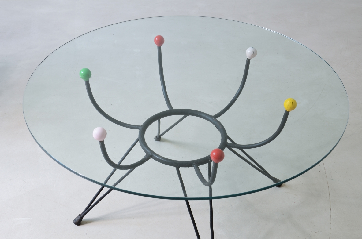 George Nelson Coppia di grandi tavolini con struttura in ferro Herman Miller, Usa, 1950ca.