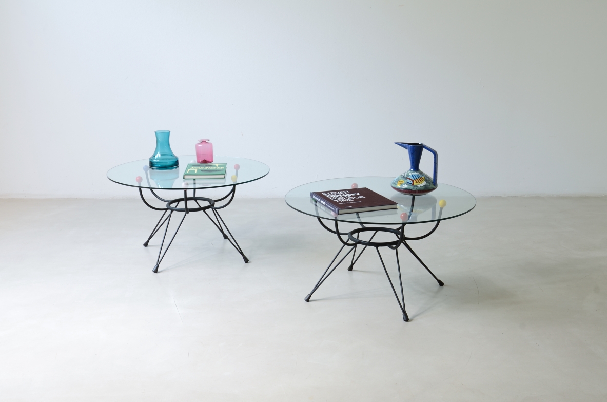 George Nelson Coppia di grandi tavolini con struttura in ferro Herman Miller, Usa, 1950ca.