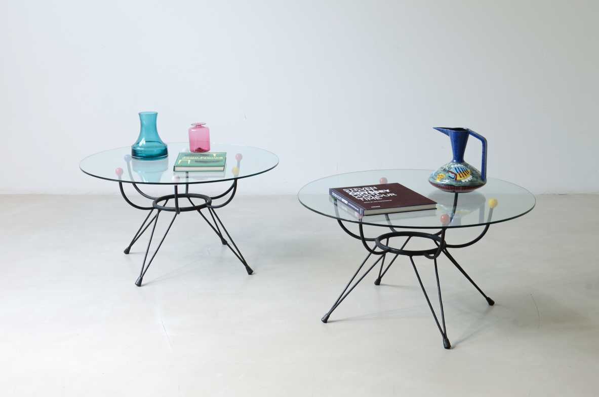 George Nelson Coppia di grandi tavolini con struttura in ferro Herman Miller, Usa, 1950ca.