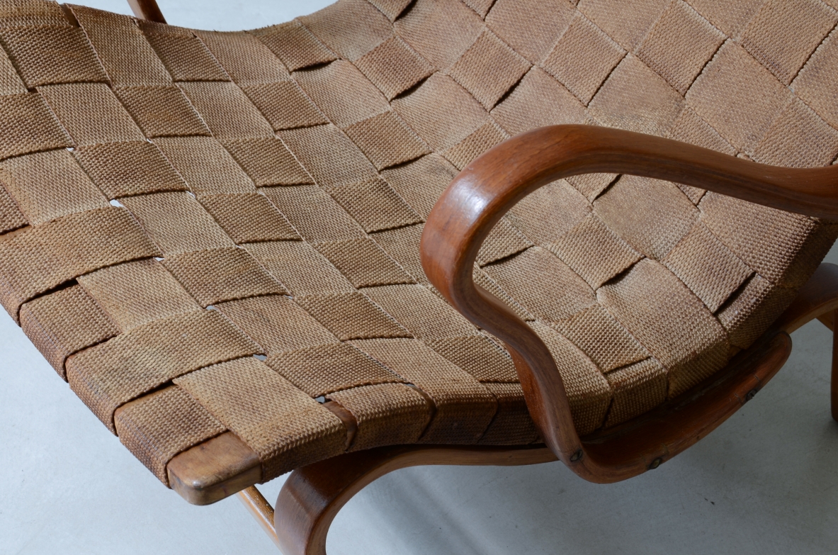 Bruno Mathsson Pernilla armchair, bent beech and woven fabric Swedish manufacture, 1944.