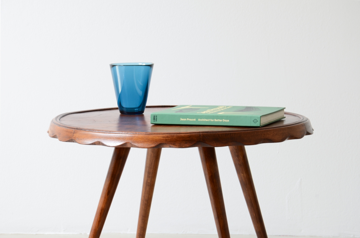 Paolo Buffa  Elm wood coffee table with a wave-shaped top. Serafino Arrighi Manufactory, ca. 1950.