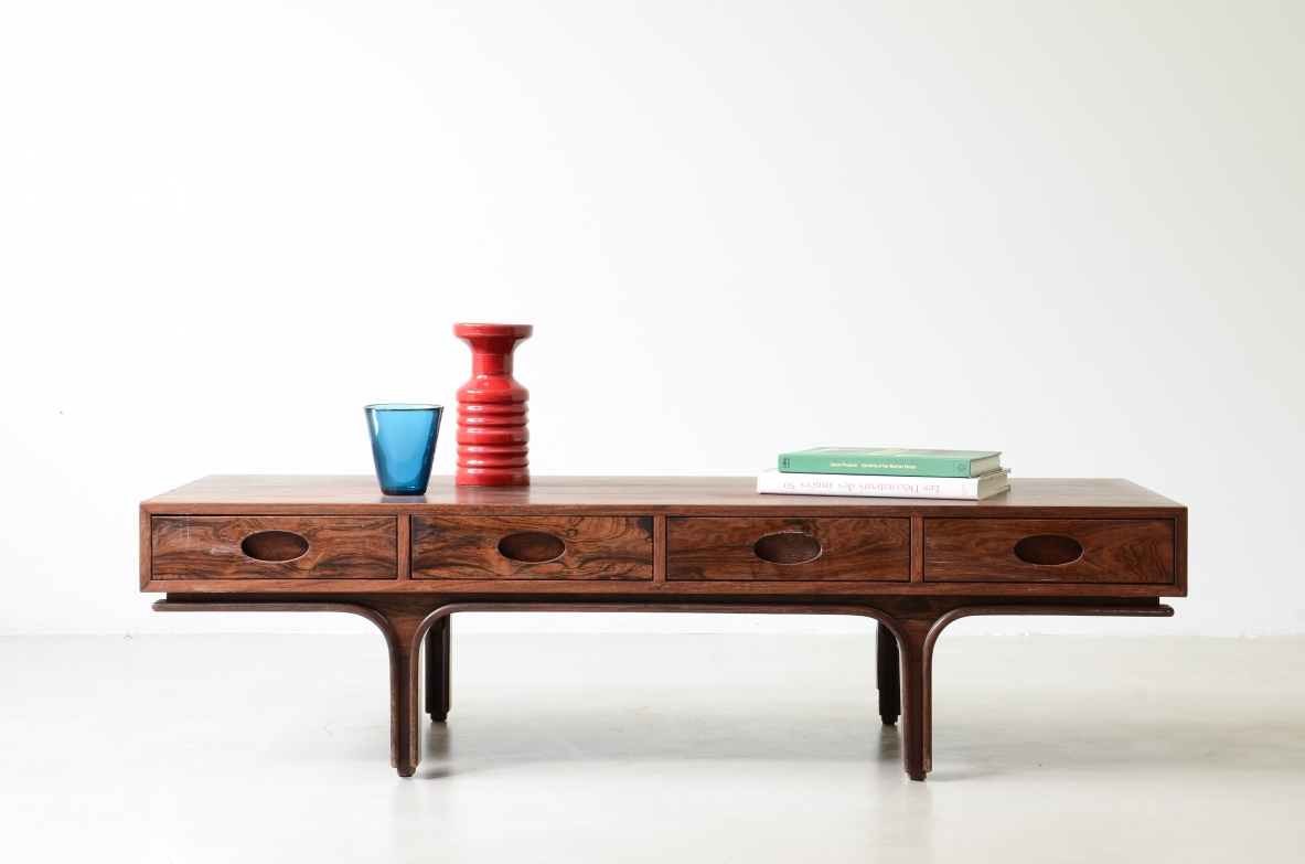 Gianfranco Frattini, Rare coffee table with four drawers. Bernini manufacture, 1957.