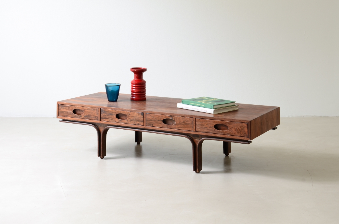 Gianfranco Frattini, Rare coffee table with four drawers. Bernini manufacture, 1957.
