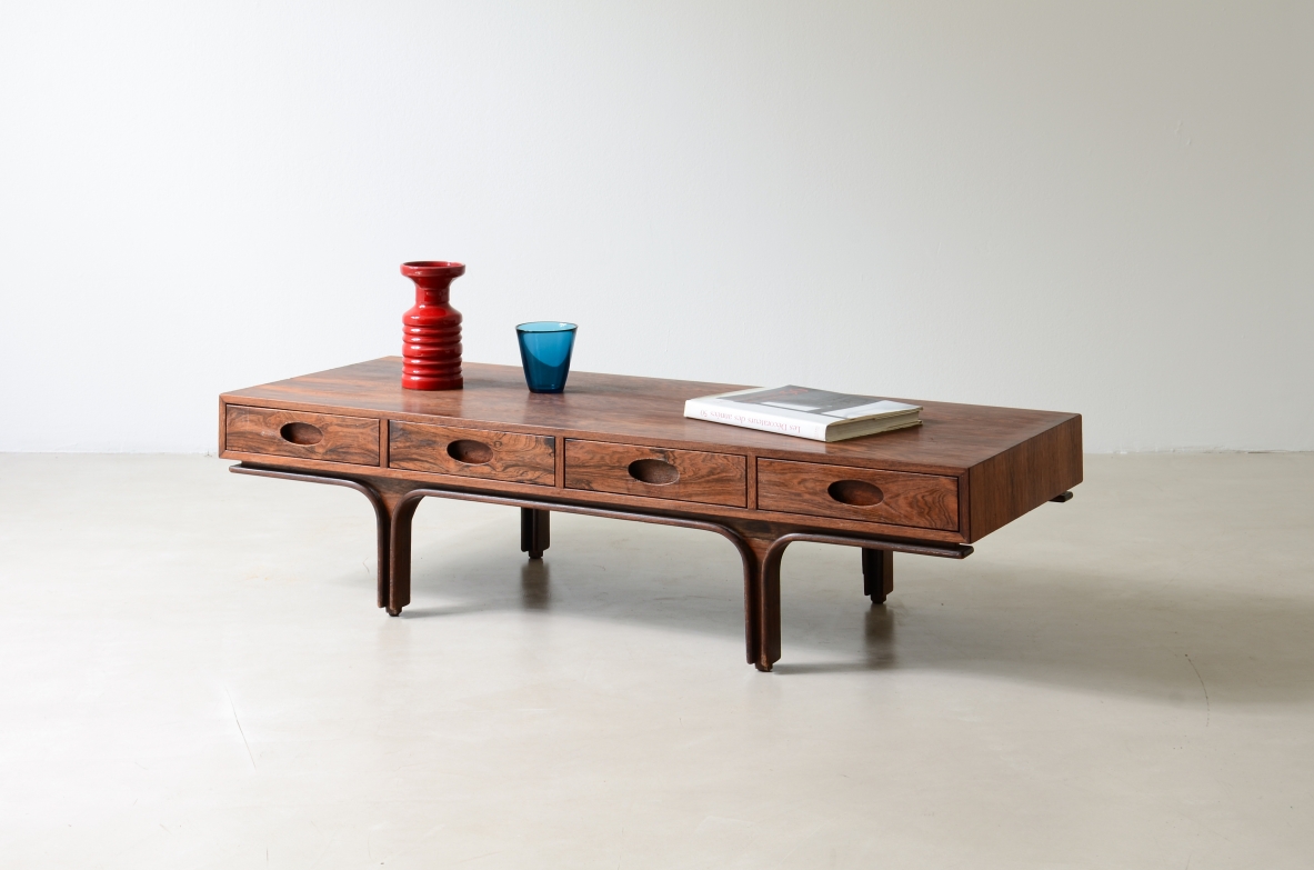 Gianfranco Frattini, Rare coffee table with four drawers. Bernini manufacture, 1957.