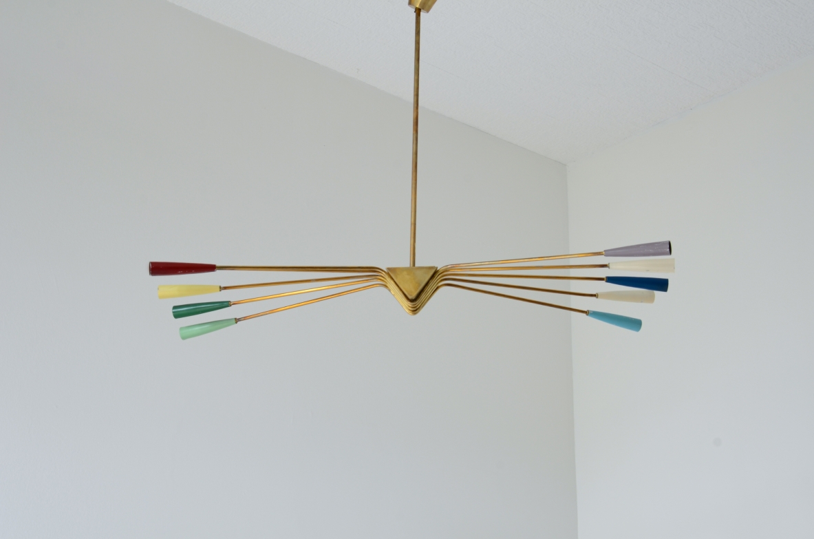 Oscar Torlasco  Grande lampadario a 10 luci. Produzione Lumi anni 50.
