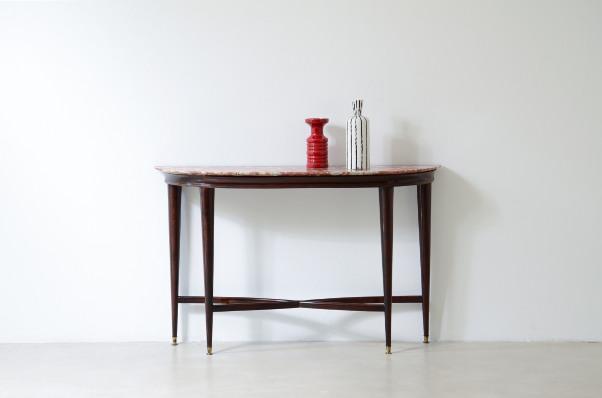 Paolo Buffa Elegant mahogany console table with marble top, 1940's