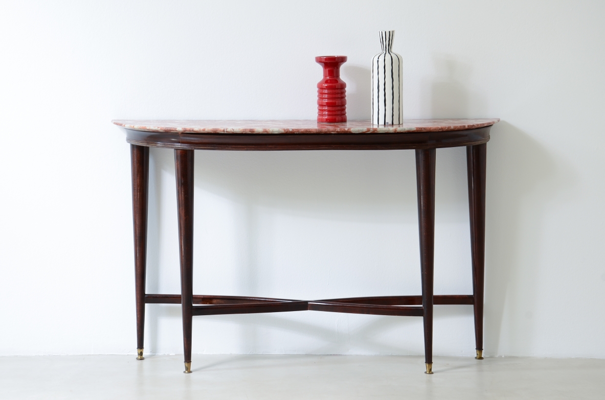 Paolo Buffa Elegant mahogany console table with marble top, 1940's