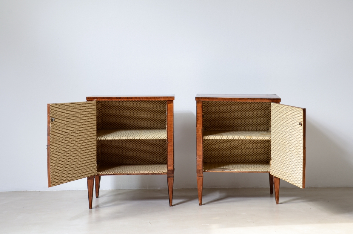 Pair of elegant small cabinets, Italian manufacture, inlaid with fine woods. Louis XVI period, circa 1780–90.
