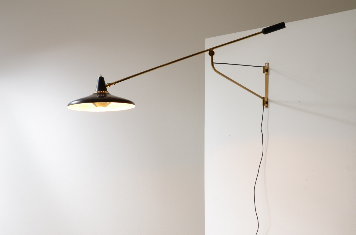 Stilnovo Milano  Rare wall lamp, adjustable, Maker's mark engraved on the joint, circa 1950.