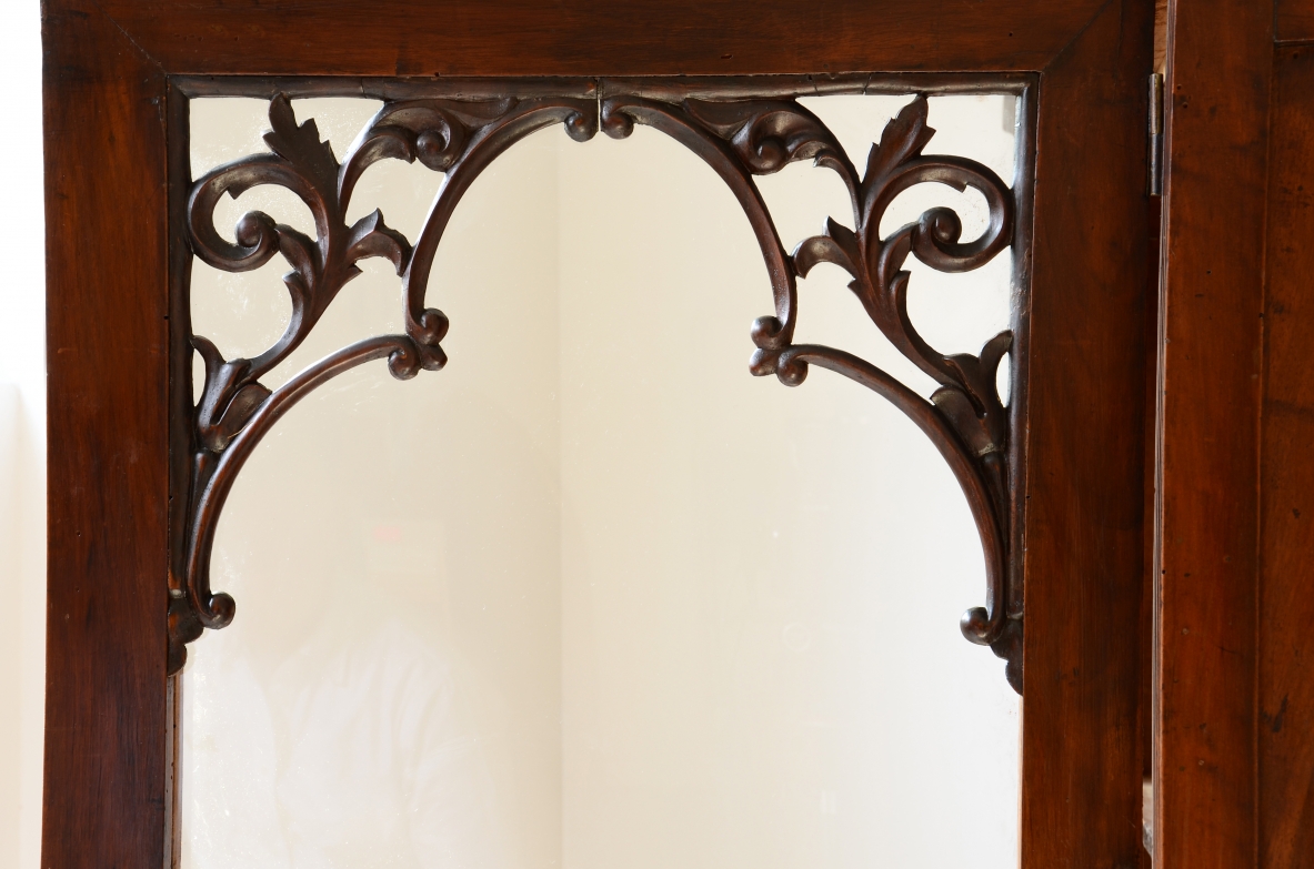 Rare Pair of Carved Walnut Glazed Bookcases, Naples, Charles X Period, circa 1830