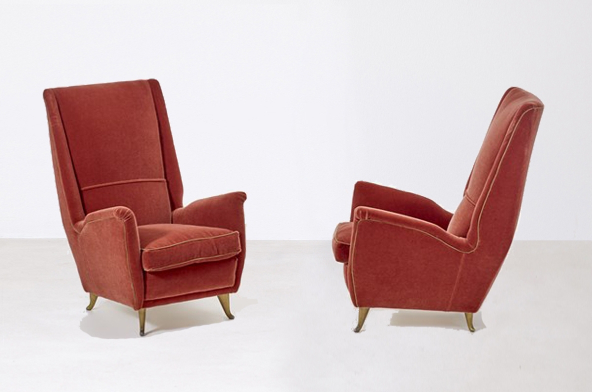 Gio Ponti, pair of stunning 1950's high back armchairs produced by Isa.