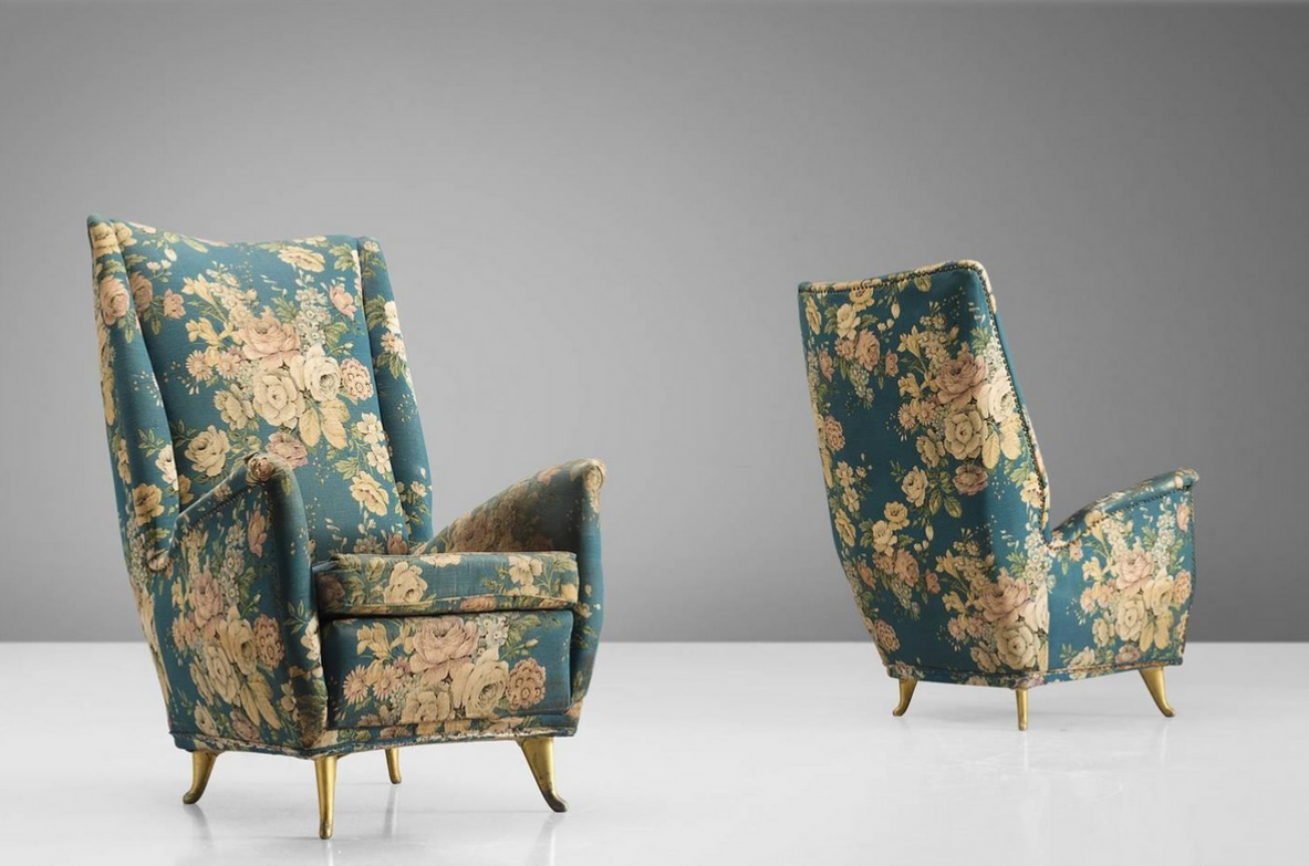 Gio Ponti, pair of stunning 1950's high back armchairs produced by Isa.