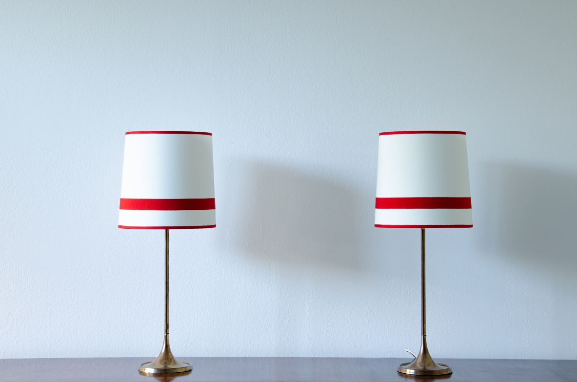 Pair of 1960's little table lamps with silk shade.