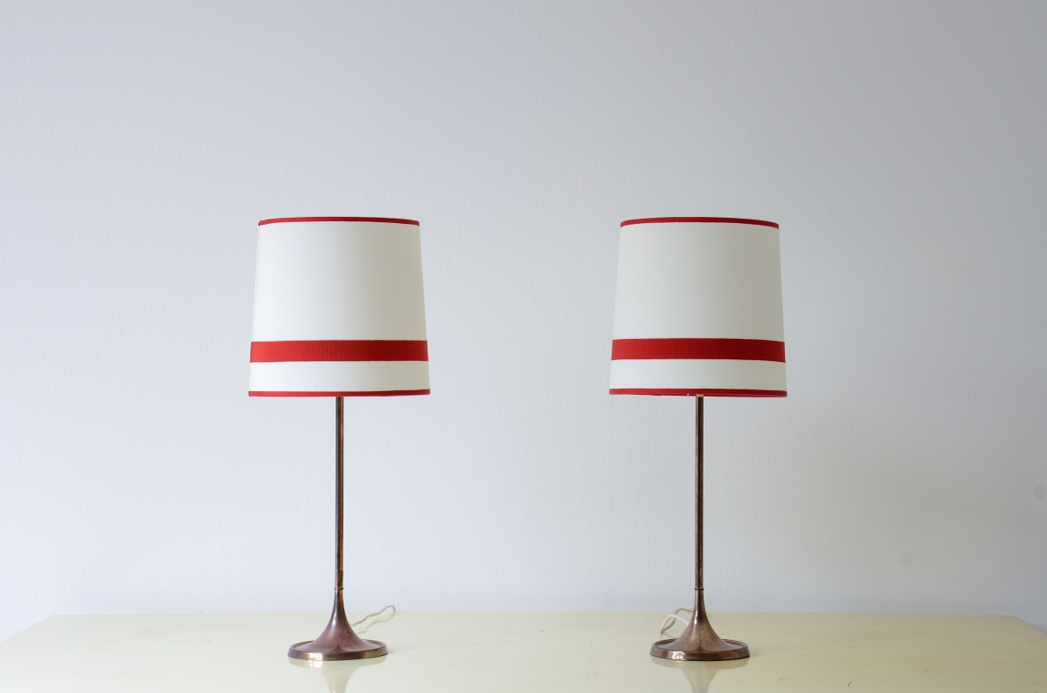Pair of 1960's little table lamps with silk shade.
