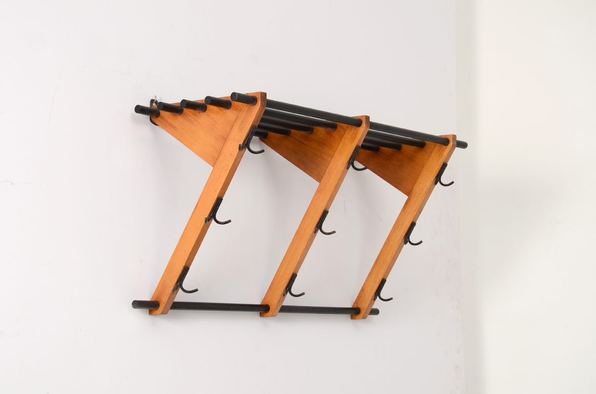 Coat hanger in teak wood and metal, Italy 1970's.