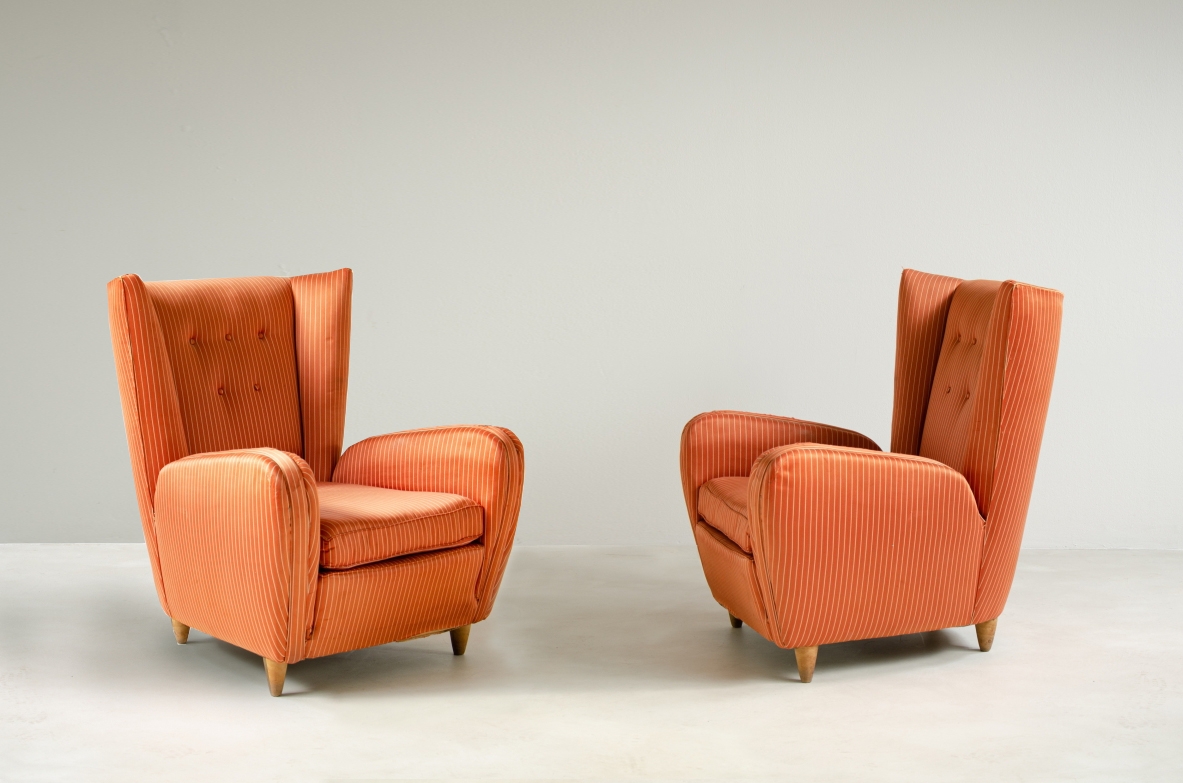 Paolo Buffa, pair of 1940's high back armchairs.