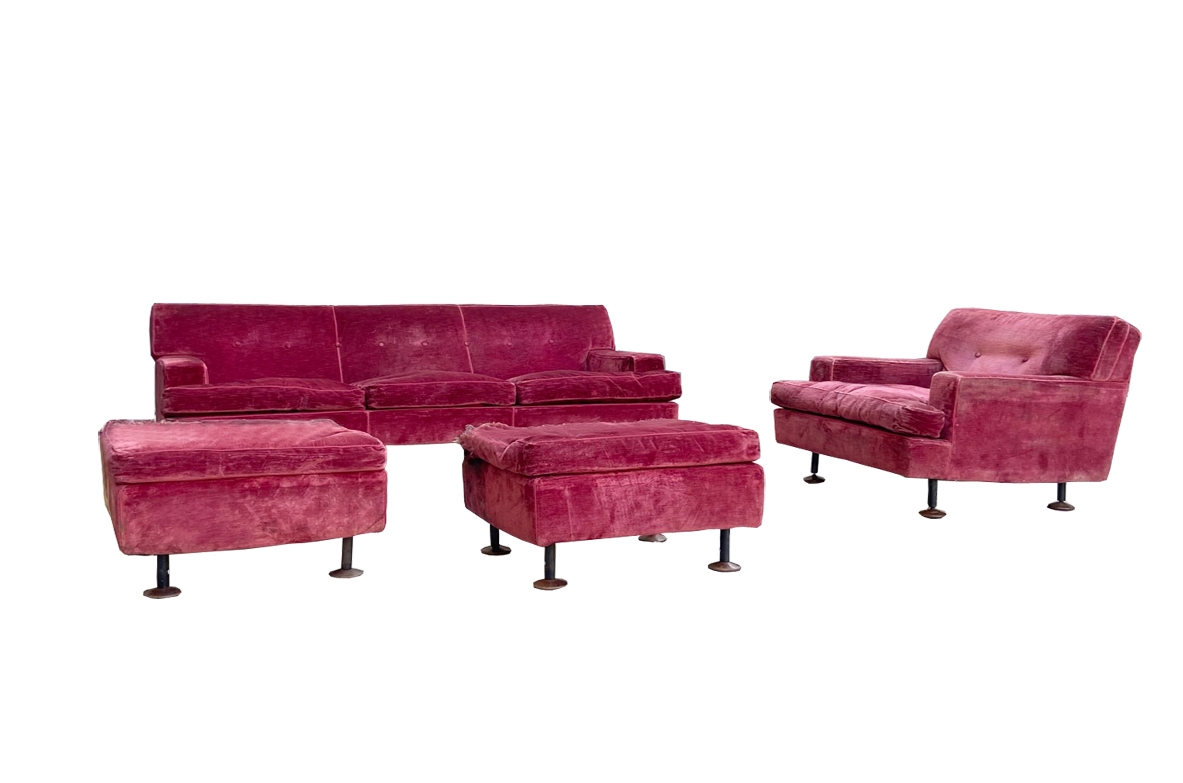 Marco Zanuso, "Square". One sofa, a pair of armchairs and two stools, prod. Arflex 1962.