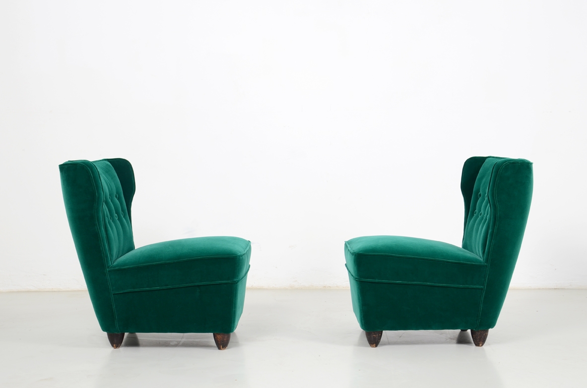 Melchiorre Bega, nice and elegant small 1940's pair of upholstered side chairs.