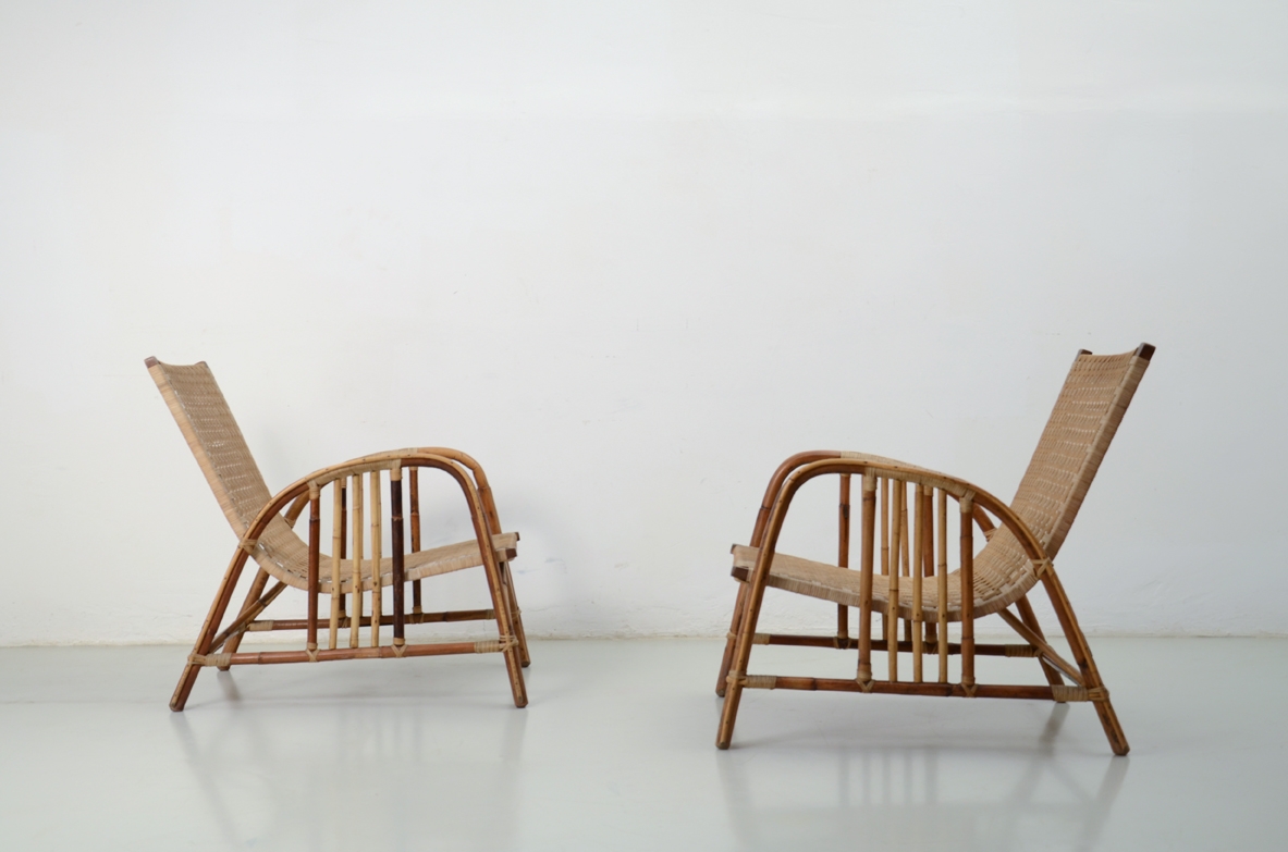 Splendid pair of armchairs with two stools in perfect conditions, Italy 1950's.
