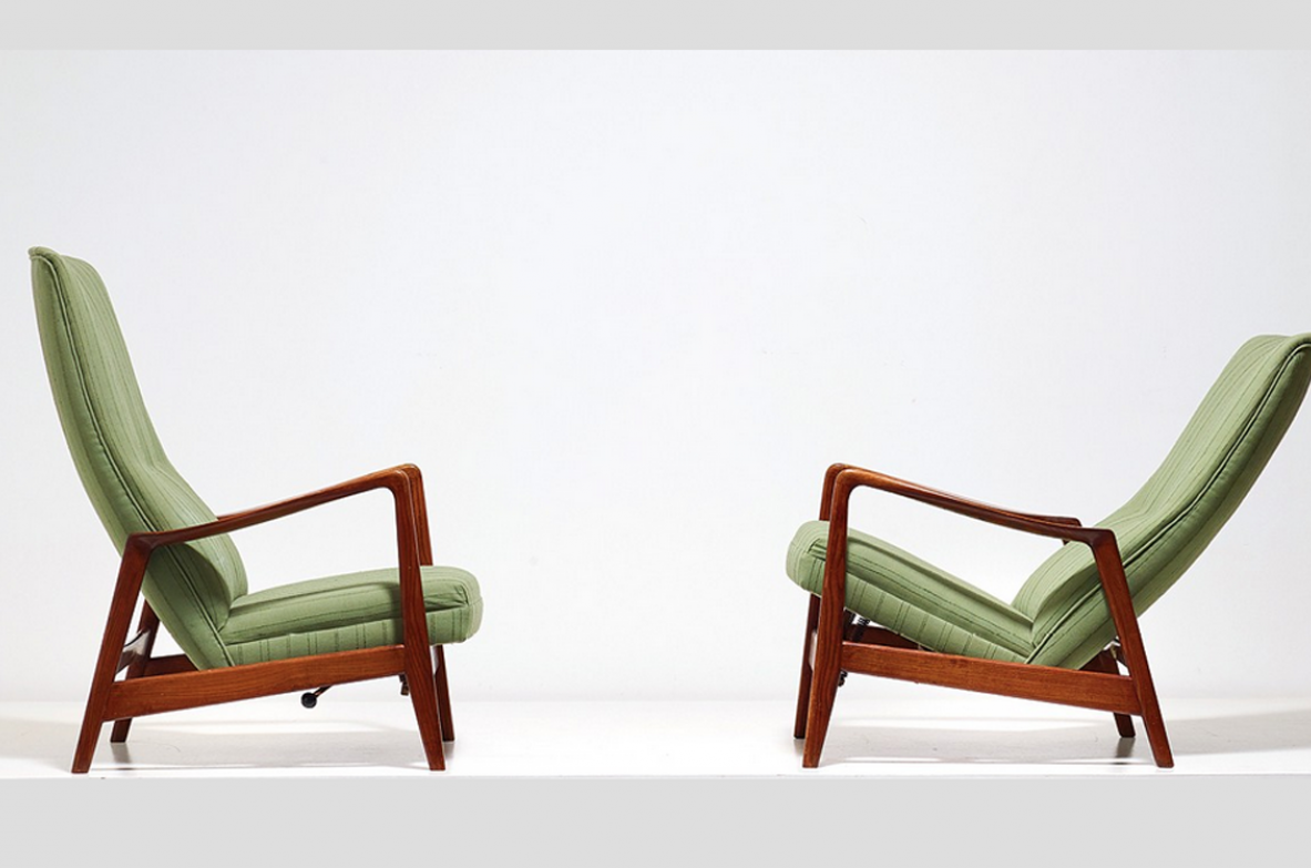Gio Ponti, pair of adjustable armachairs in ash tree mod.829