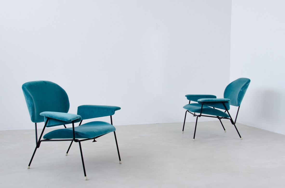 Augusto Bozzi, pair of 1950's armchairs produced by Saporiti Italia.