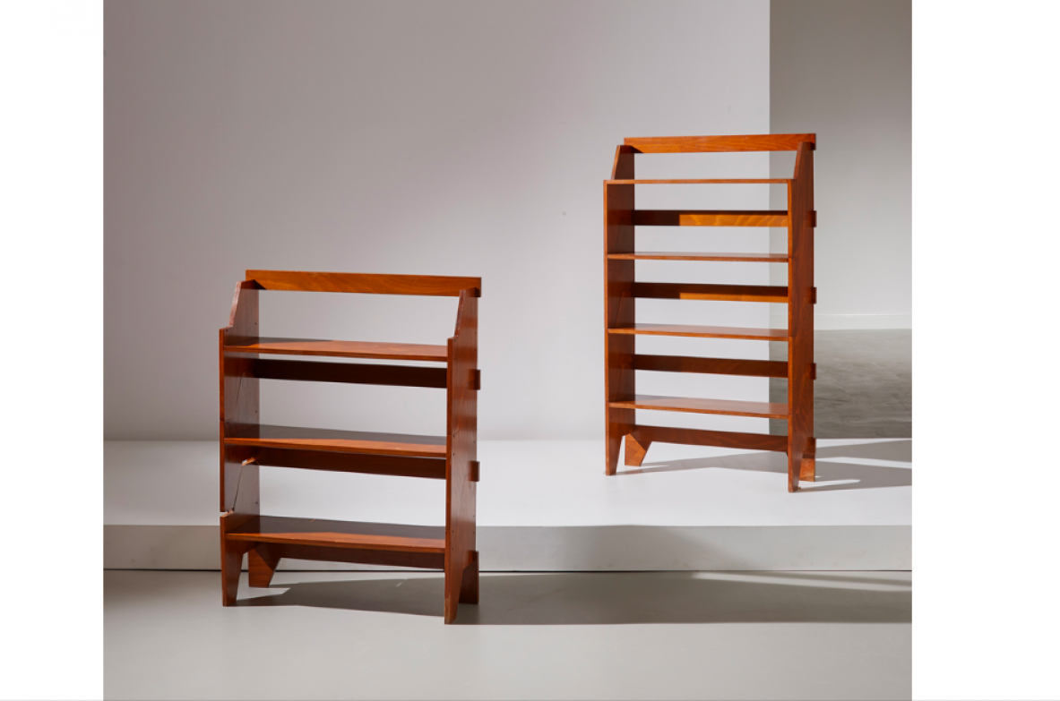 Pair of modular bookcases in beech wood