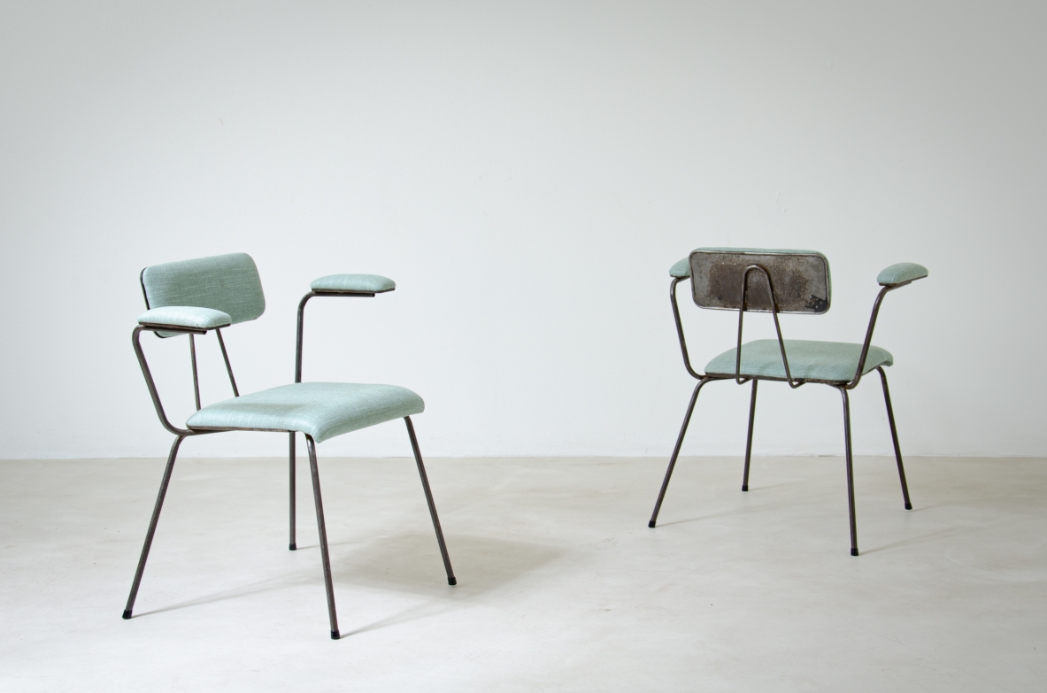 BBPR, two iron armchairs made for Olivetti. Italy, circa 1960.