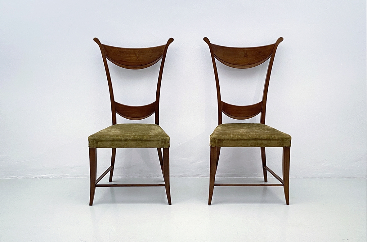 Coppia di sedie in legno con seduta imbottita, attr Guglielmo Ulrich 1940ca.