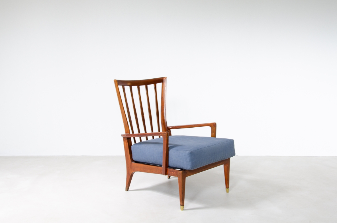 Paolo Buffa, 1950's armchair with wooden structure and upholstered seat and backrest.