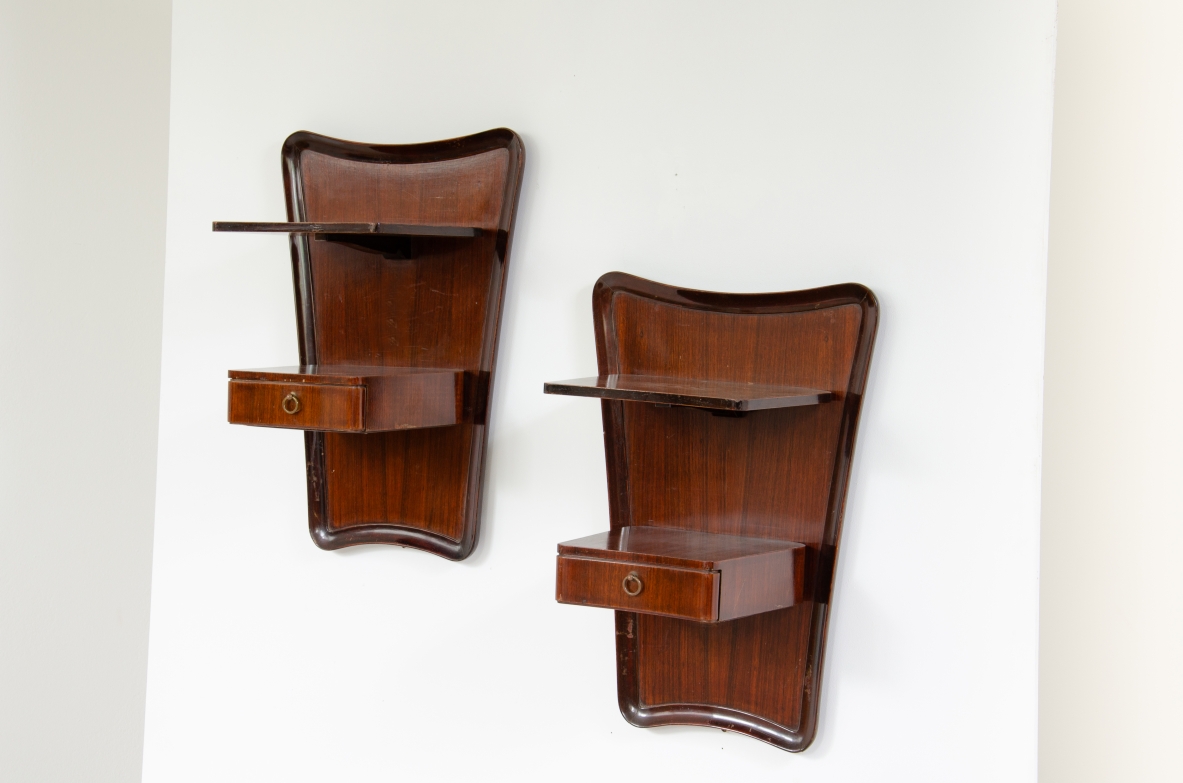 Osvaldo Borsani, pair of 1950's wall mount bedside tables.
