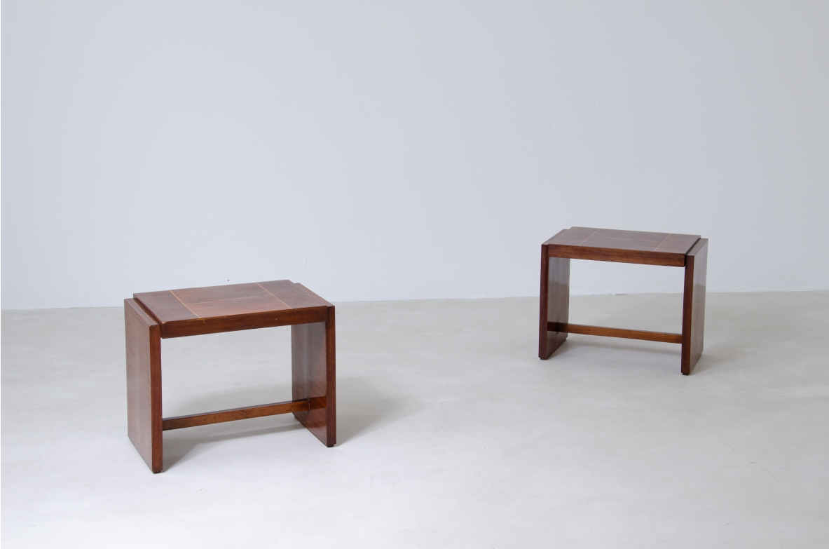 Pair of wooden tables threaded in maple wood.  Italy 1930s.