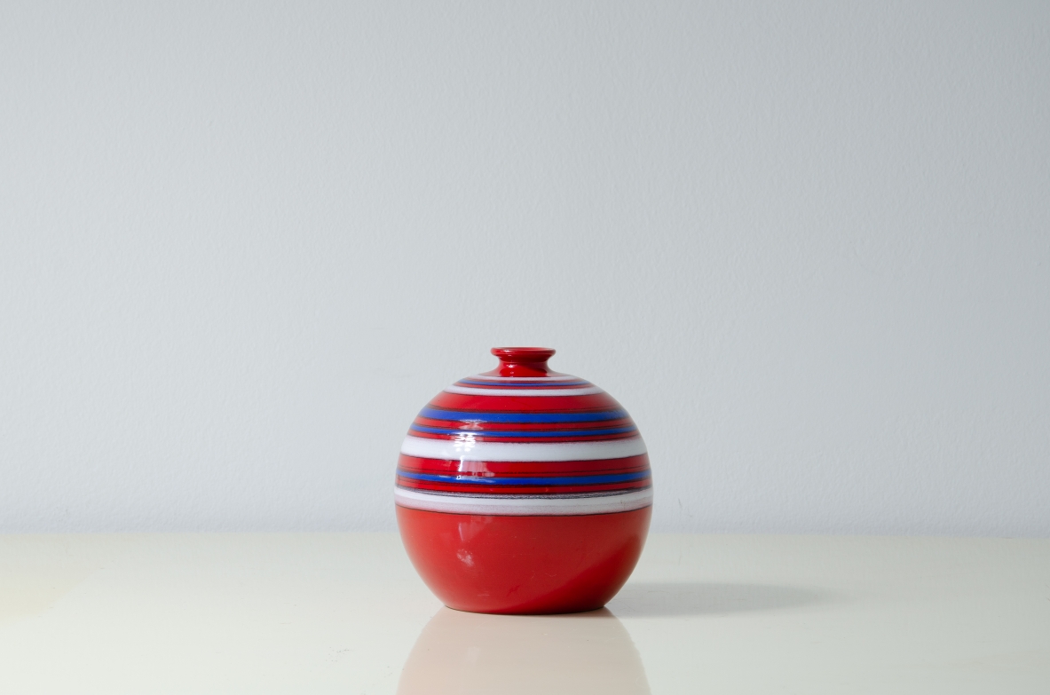 Colored ceramic vase.  Prod. Galvani, Pordenone, Italy 1960s.